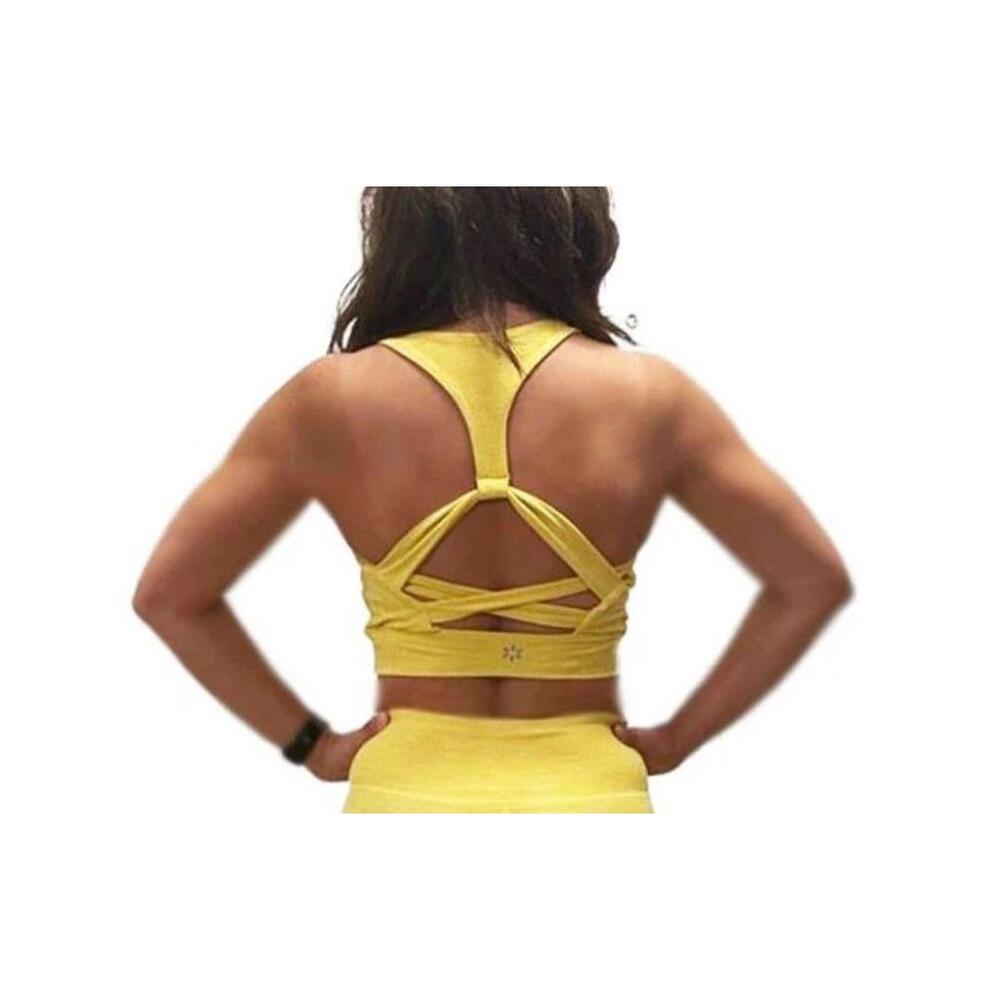 NWT NINE WEST ACTIVE Breathable Midi Cross back Sport Bra Yellow Women’s Size 1X